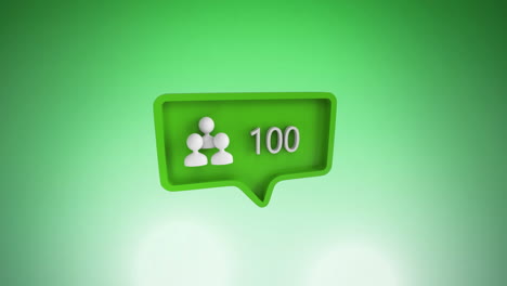 animación de burbuja de habla con icono de personas y números creciendo sobre fondo verde