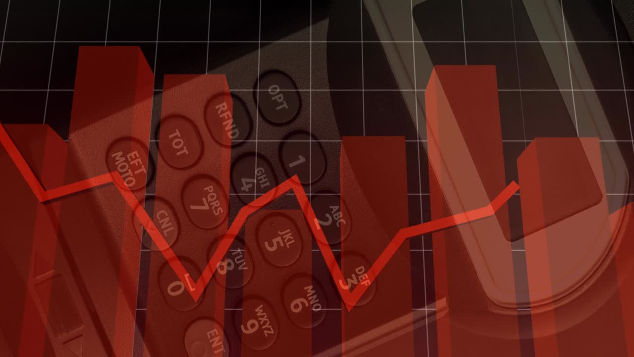 Animação de processamento de dados financeiros sobre terminal de pagamento.