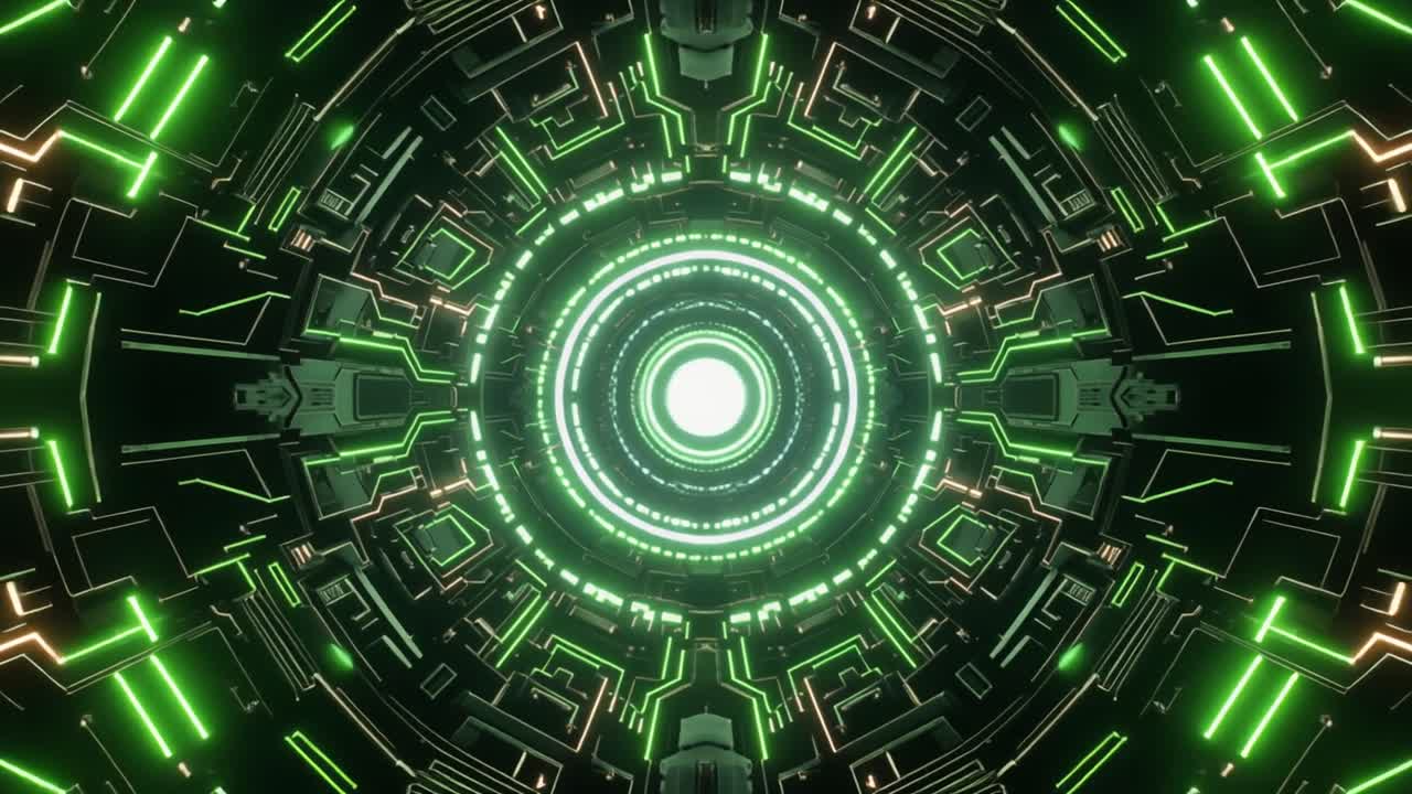 Loop continuo di un tunnel cibernetico verde futuristico