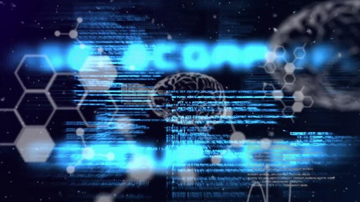 Animation of human brains and scientific data processing on dark background