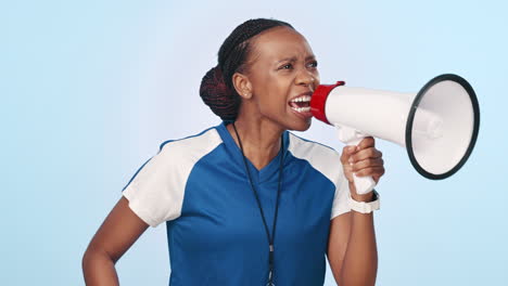 black woman, megaphone and coaching for sports