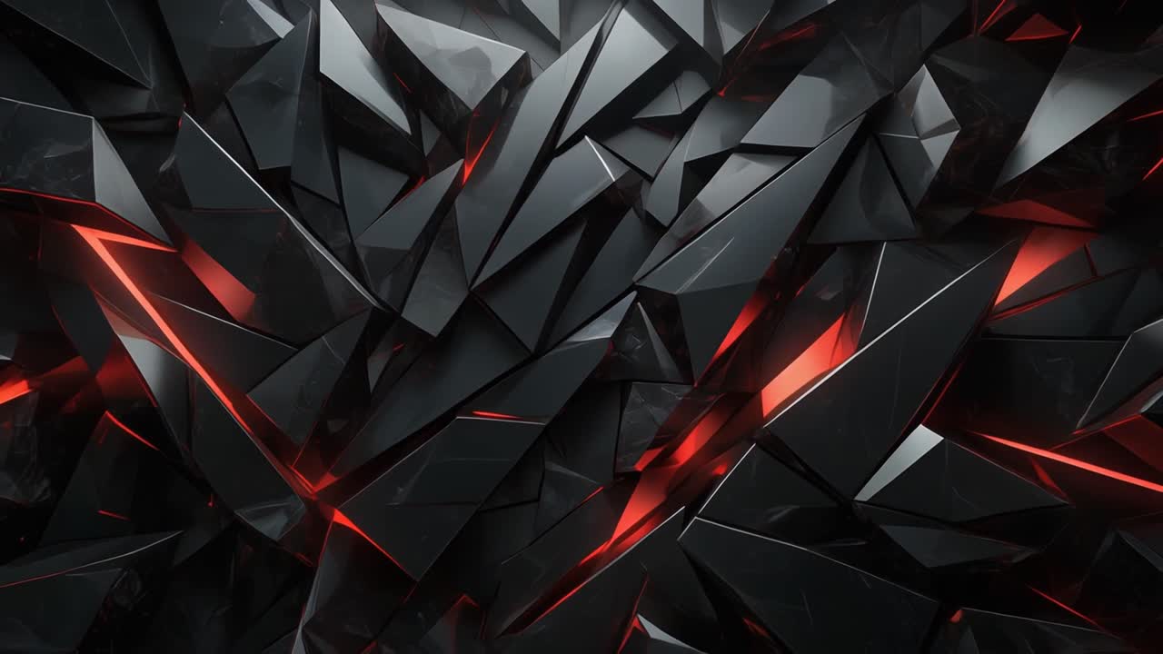Abstract Dark Geometric Background with Red Glowing Fractures