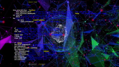 Animation-Der-Digitalen-Datenverarbeitung-über-Einem-Globus-Mit-Verbindungen-Auf-Schwarzem-Hintergrund