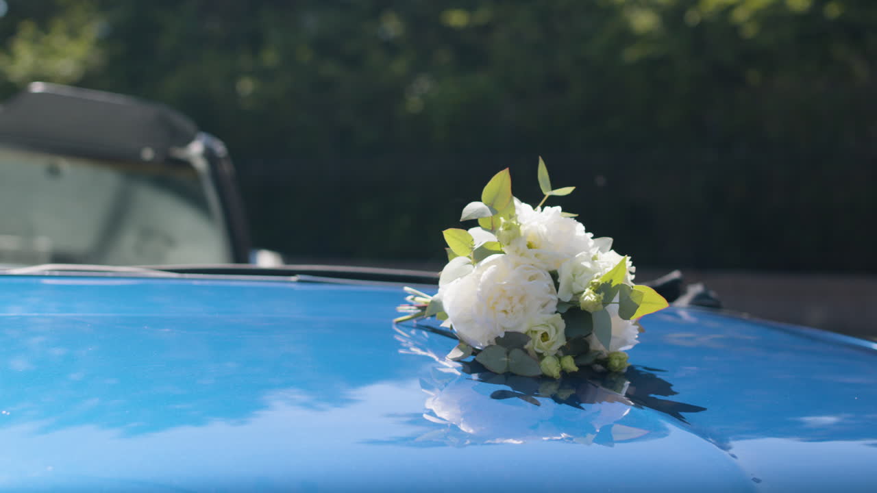 파란 차의 가까운 모습