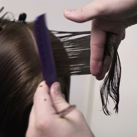 peluquera cortando el cabello de su cliente