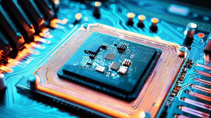 Et nærbillede af et computerbundkort med en cpu på