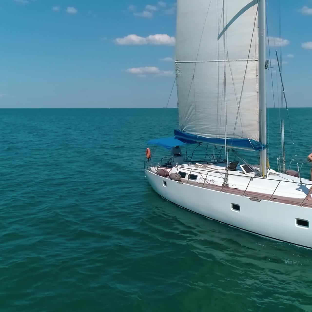 Traveling on sailing ship. Amazing view of yacht sailing in sea on windy day
