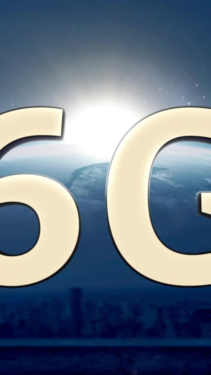 Animazione di testo 6g su globo e paesaggio urbano su sfondo blu