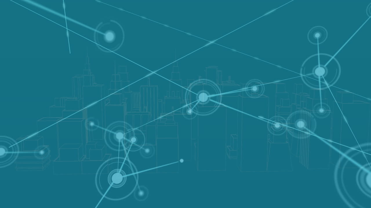 Animation on network of connections over metaverse city and green background