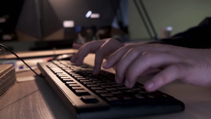 Person, die auf einer Tastatur tippt