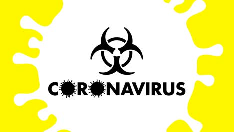 Biohazard-symbol-over-the-Corona-virus-cells-spinning-in-a-big-white-cell-on-the-background,-Covid-19-particles-2D-animations