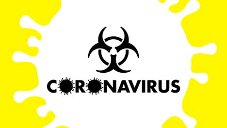 biohazard symbol over the corona virus cells spinning in a big white cell on the background, covid-19 particles 2d animations