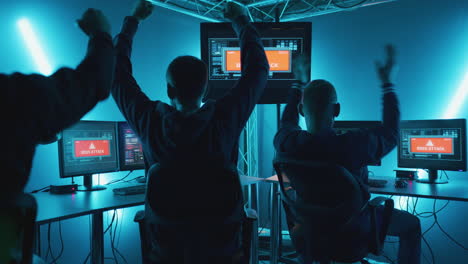 cyber attack celebration in a high-tech room