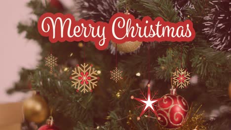 Animation-of-merry-christmas-text-over-christmas-decorations