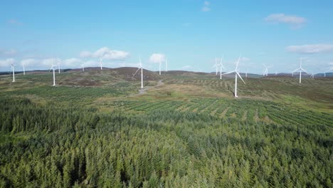 aerial view of a wind farm on top of the mountain in the scottish highlands