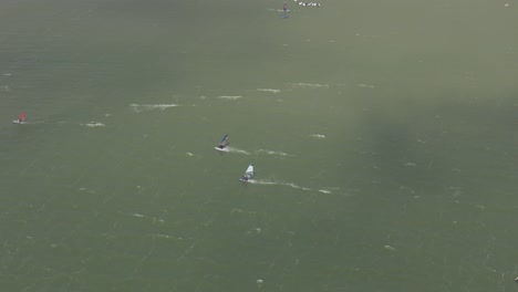 top down view of windsurfing at ijsselmeer near makkum, aerial