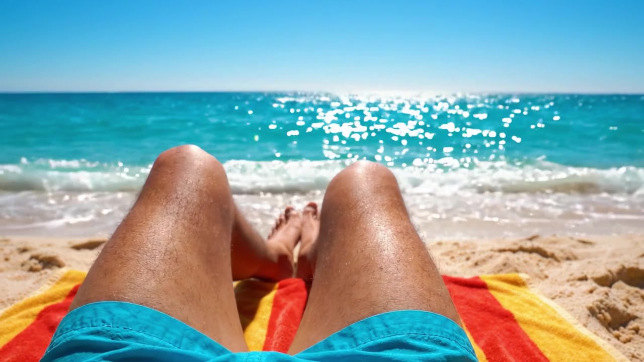 Relaxing at the Beach: A Serene Moment by the Shore with Sunlit Water and Soft Waves Gently Lapping at the Shoreline, Perfect for a Day of Leisure and Enjoyment.