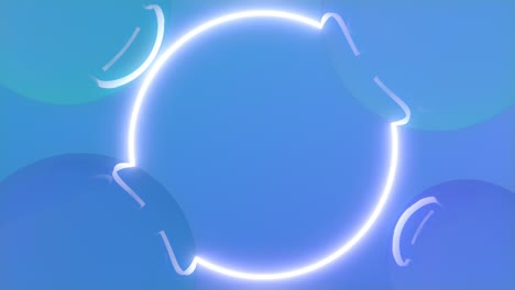 seamless looped 3d animation of glass spheres floating around neon circle light