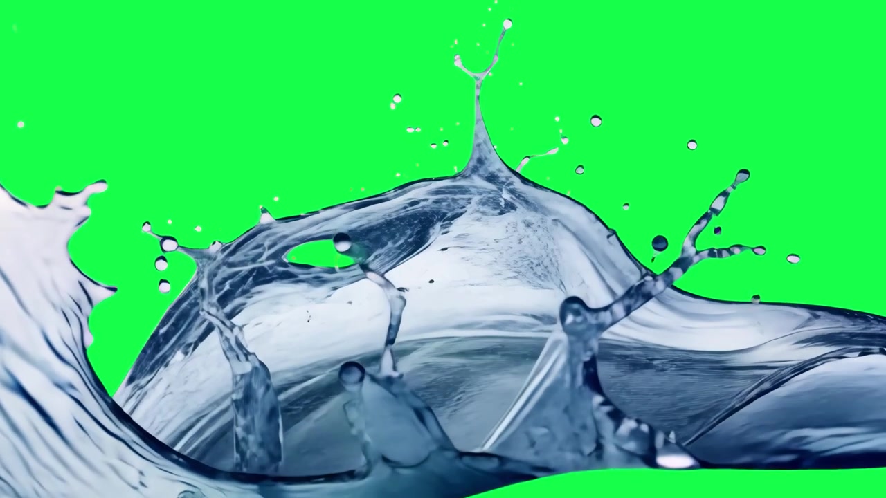 Dynamisk vandplask bevægelsesanimation, transparent 4K-video, green screen