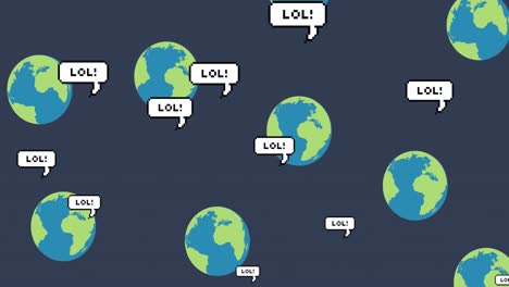 Animation-of-lol-over-globes-floating-on-navy-background