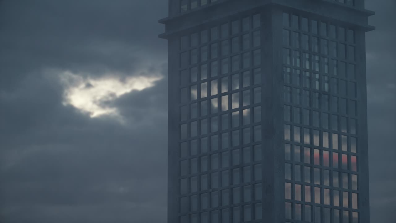 hermosa fachada de rascacielos abstracto moviéndose en bucle sin costuras con reflejos del cielo