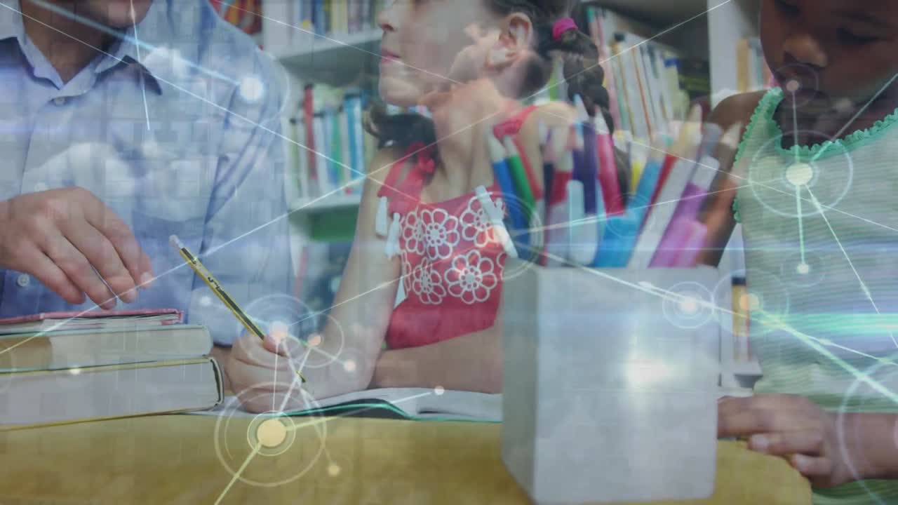 animación de la red de conexiones entre el maestro y la clase de alumnos diversos