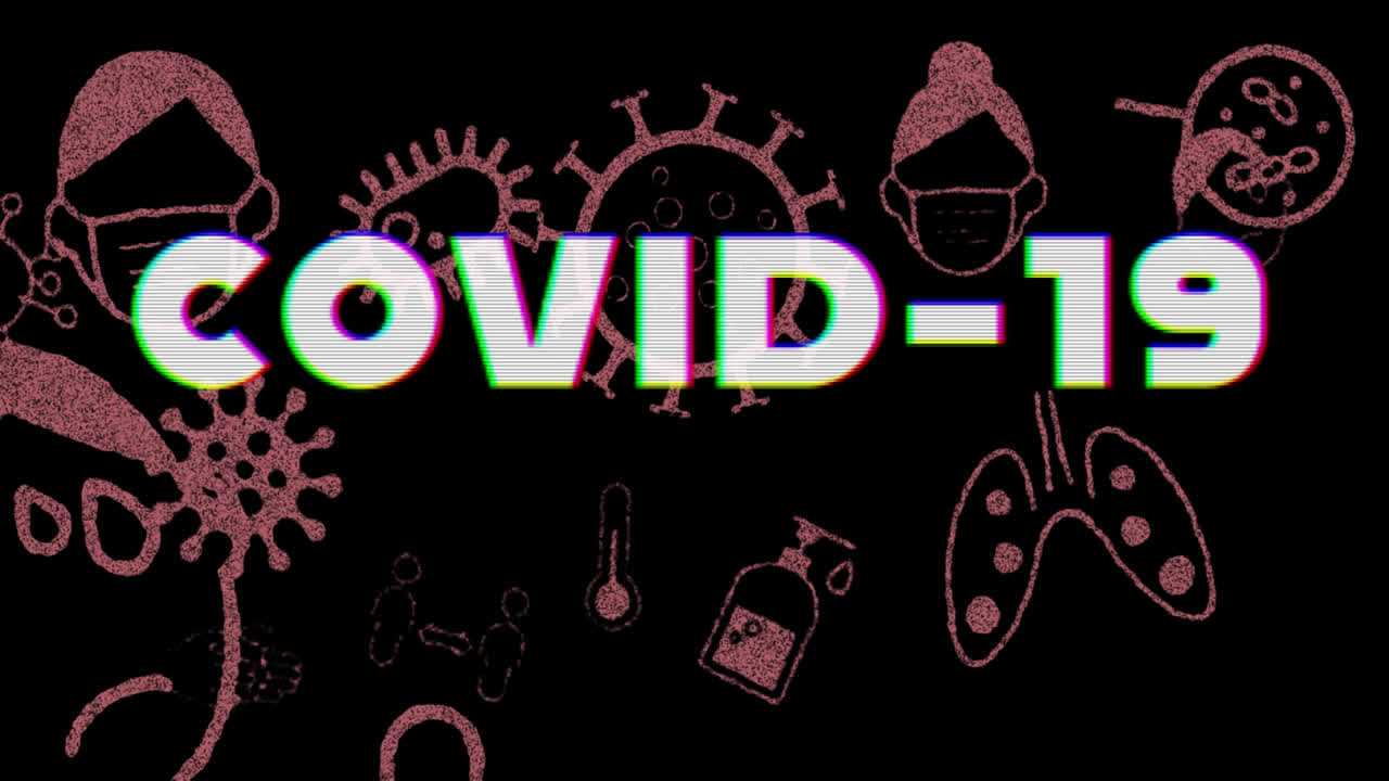 코로나19에 대항하는 텍스트: 검은색 배경의 콘셉트 아이콘