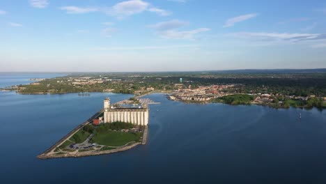 drone flying over the lakeshore of lake ontario in collingwood