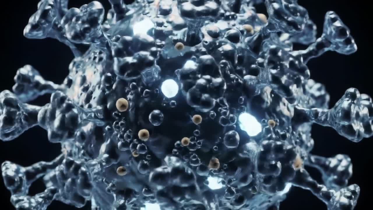 A Detailed Close-Up of a Coronavirus Particle, Showcasing Its Complex Structure and Distinctive Features Under Microscopic Examination