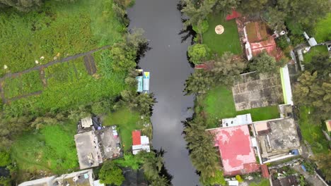 zenith view above a canal of xochimilco, mexico city