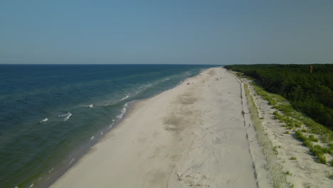 The-Beautiful-and-Famous-Osetnik-Beach-In-Poland-Composed-Of-White-Sand-and-Bright-Blue-Waters---Aerial-Shot