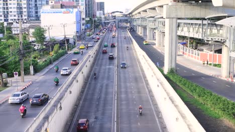 bangkok , thailand - 12 june, 2020 : high view of traffic car at wat phra sri mahatat bts station