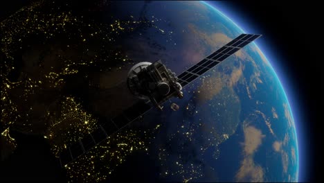 artificial satellite of the earth. a satellite flying in space over the globe