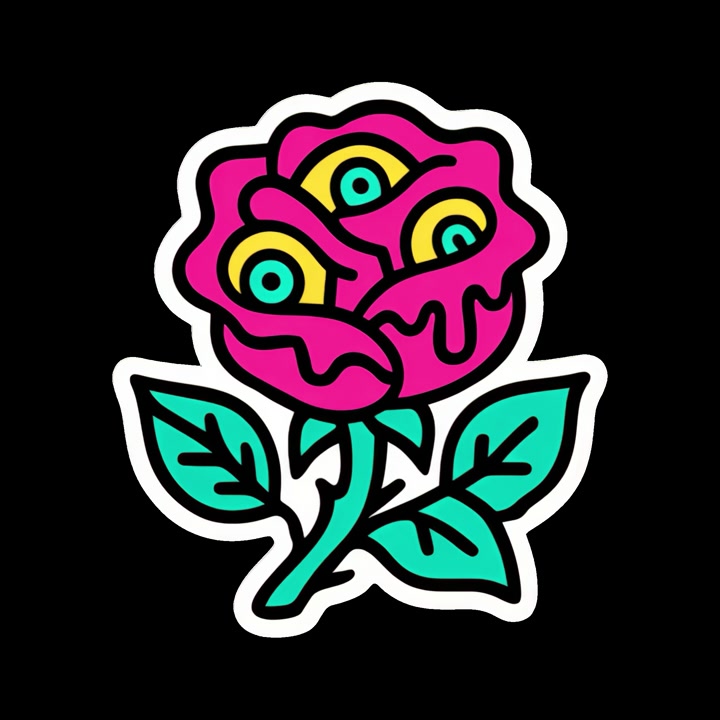 Animert surrealistisk roseillustrasjon med blinkende øyne