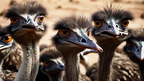 un grupo de pájaros emu de pie uno al lado del otro