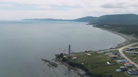 cap des rosier lighthouse by the coast of gaspe peninsula in northern quebec, canada