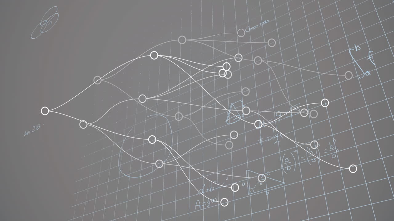 Animation of connections, geometry and math formulas on beige background