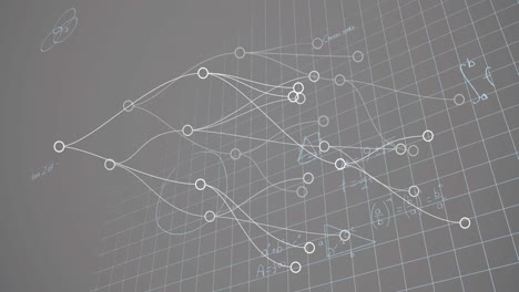 animación de conexiones, geometría y fórmulas matemáticas en fondo beige.