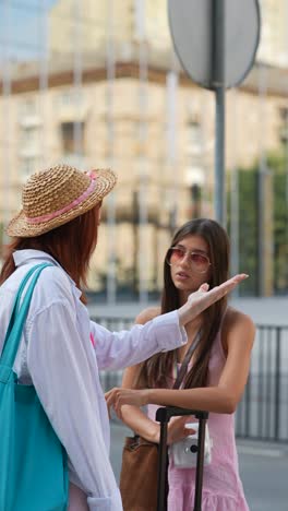 two friends discussing on the street