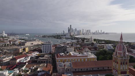 Slow-establishing-shot-of-the-residential-and-modern-cityscape-within-Cartagena