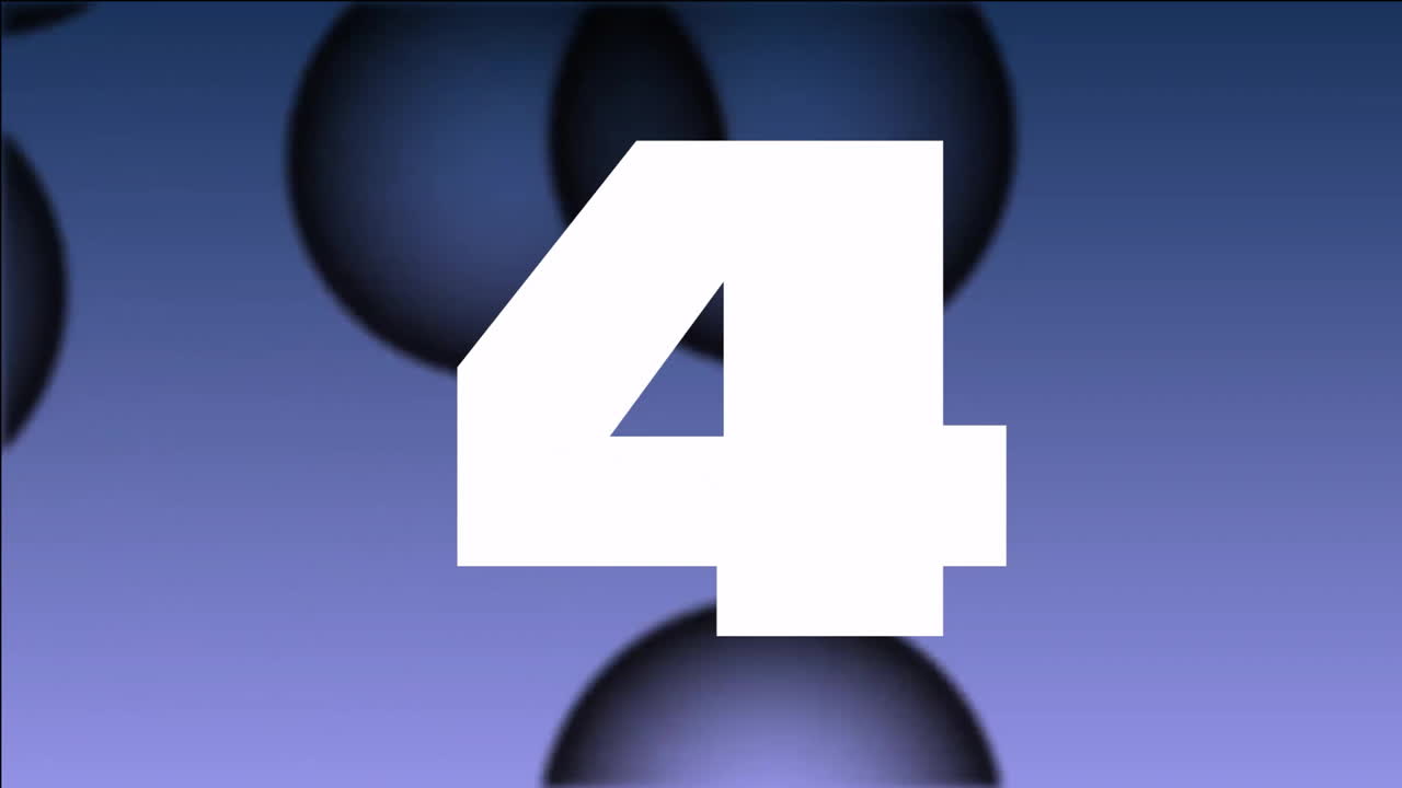 animación número 5 sobre fondo de gradiente azul con esferas negras