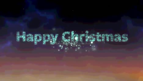 digital animation of green happy christmas text over fireworks exploding against gradient background