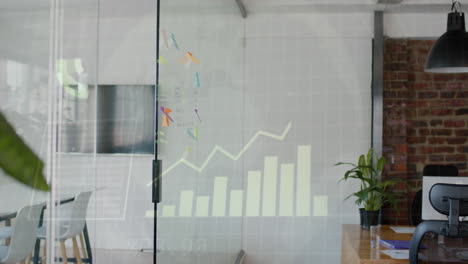 animación del procesamiento de datos financieros sobre la vista general de la oficina