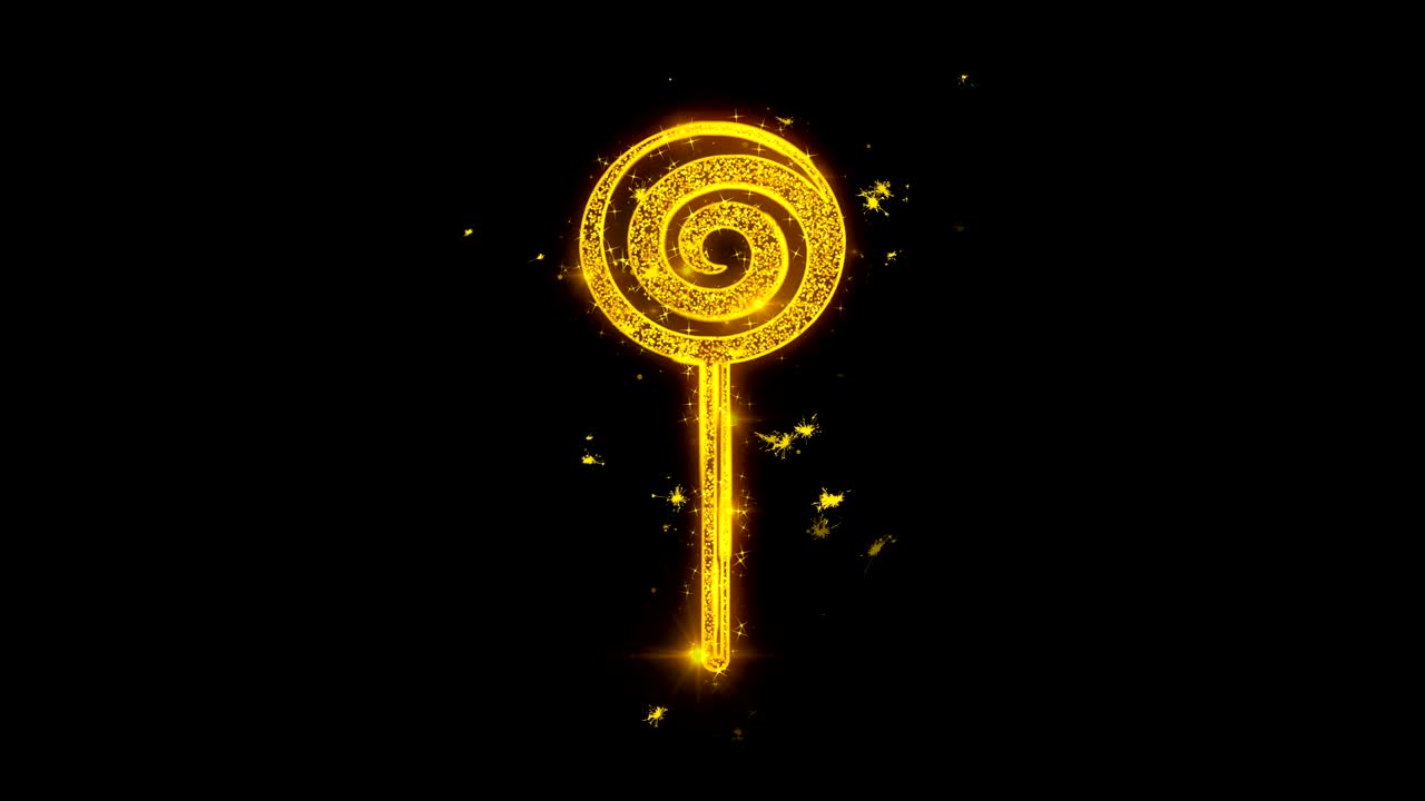 릴리팝 캔디 아이콘은 검은색 배경에 입자를 불꽃으로 만니다.