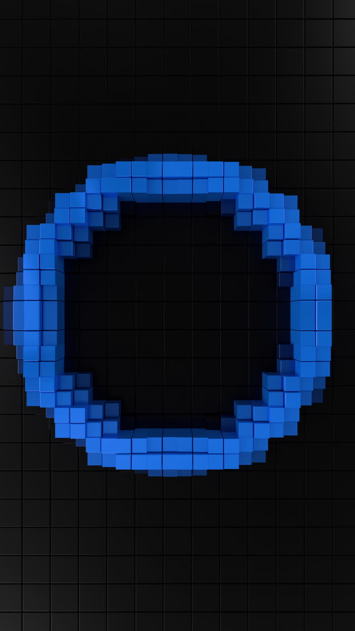 Blue Large Futuristic Vertical Ring Seamless Abstract 3D Loop. 3D rendering