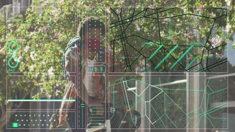 animación del procesamiento de datos sobre el hombre afroamericano en bicicleta.