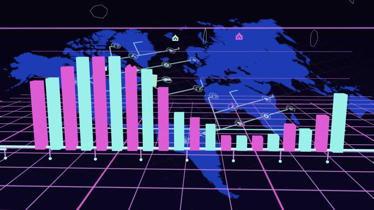 Appare una linea di base orizzontale, con barre ciano e magenta raggruppate che salgono e si stabilizzano per mostrare i dati di rete.