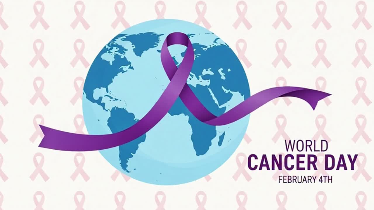 Animazione nastro viola di sensibilizzazione sulla giornata mondiale contro il cancro