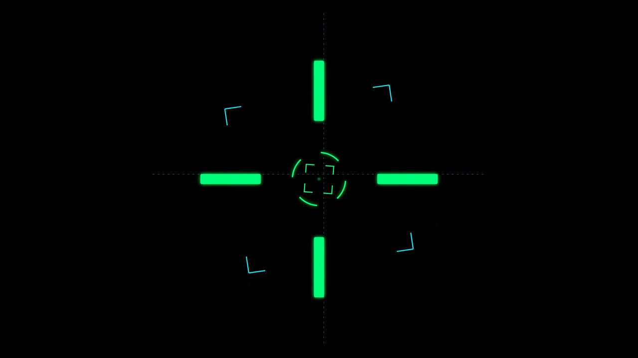 Digital Green Crosshair HUD Animation on Black Background