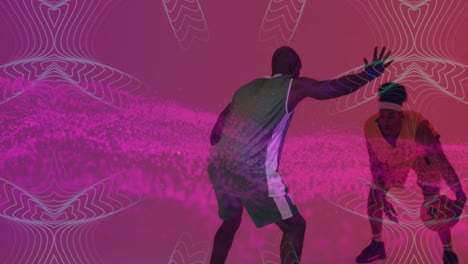 animación de malla rosa y procesamiento de datos sobre diversos jugadores de baloncesto